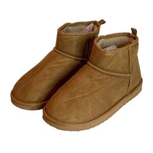 MIA Women's Faux Fur Lined Pull-On Boot Brown Slip On Comfy Slippers Size 8 NWOB